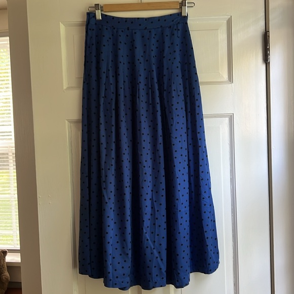 Vintage Blue and Black Polka Dot Esprit Midi Skirt (Size 0/00) - Picture 2 of 11